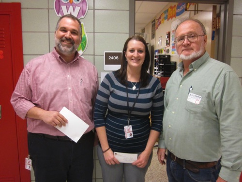 2014 Winner - Kathleen Farney of Loweville Central School Pictrued with Lynn Hunneyman, and Thomas Griffiths, President of the Lowville Teachers Association.